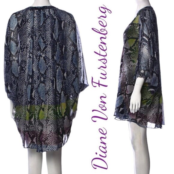 DIANE VON FURSTENBERG Fleurette 100% Silk Snake Print Mini Cocktail Dress, 2 - Picture 3 of 10